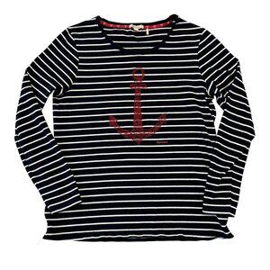 Barbour Frinton Striped Anchor Nautical Long Sleeve T-Shirt Size 12 US Preppy